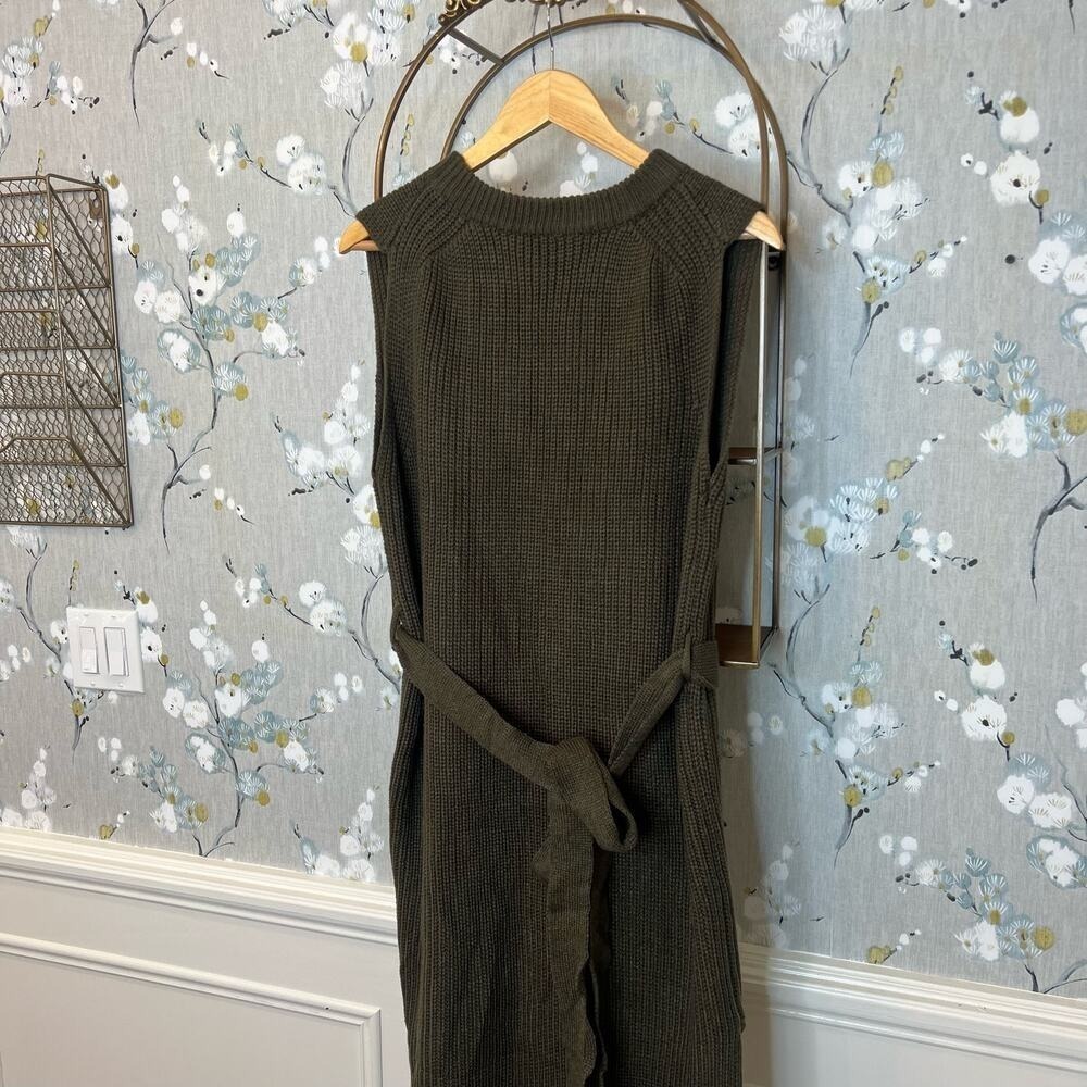 Amazon Womens Sleeveless Knit Belted Midi Sweater Dress Olive Green L NWT - Picture 3 of 8